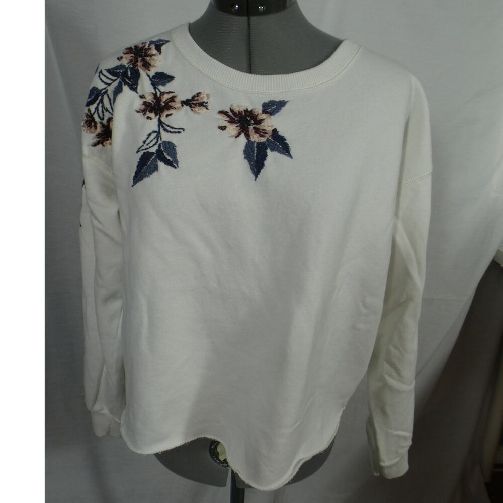 Abercrombie & Fitch Women's S Ivory Embroidered Flowers Long Sleeve Sweatshirt